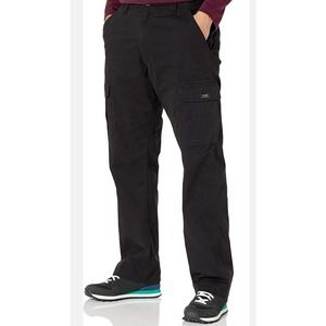NWT Wrangler Authentics Mens Relaxed Fit Stretch Black cargo pants 36 x34